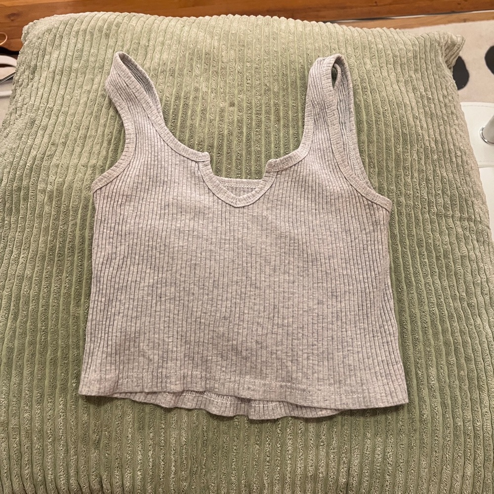 Gray Ribbed Knit Tank Top